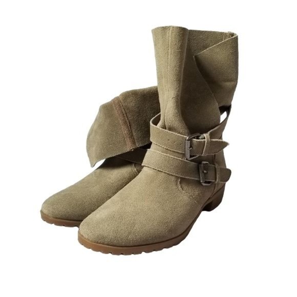 Dolce Vita DV Sage Green Floppy Suede Leather Mid calf Fold Over Boots Size 7 - Picture 1 of 6